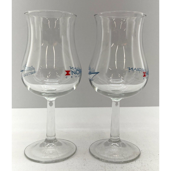 Set of 2 NCL Norwegian Cruise Line Hurricane Clear Glass Wine Cocktail Barware - Picture 4 of 9